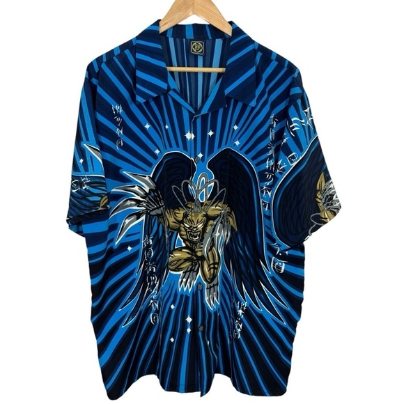 R2 Other - R2 Randy River Y2K Graphic Shirt XL Demon Angel Anime Vibe Button Up Blue NWOT